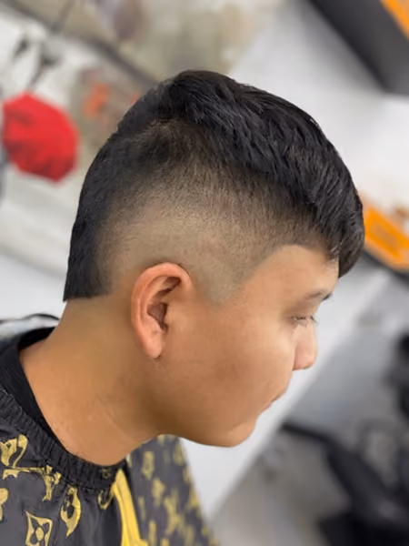 Boys Burst Fade Mullet & C-Cup Lineup - Angle B