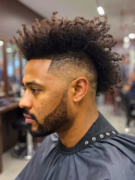 Afro Frohawk Burst Fade & Shaped Beard - Angle B