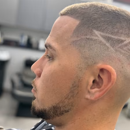 Buzz Cut Skin Fade & Lightning Bolt Design - Angle B