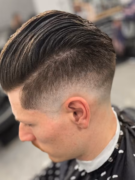 Slicked Back Pomade Undercut & Low Skin Fade - Angle A