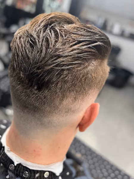 Slicked Back Pomade Undercut & Low Skin Fade - Angle B