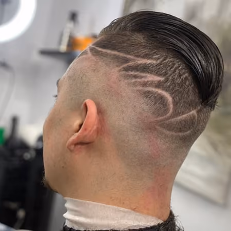 Slicked Back Undercut & Freestyle Razor Design - Angle B